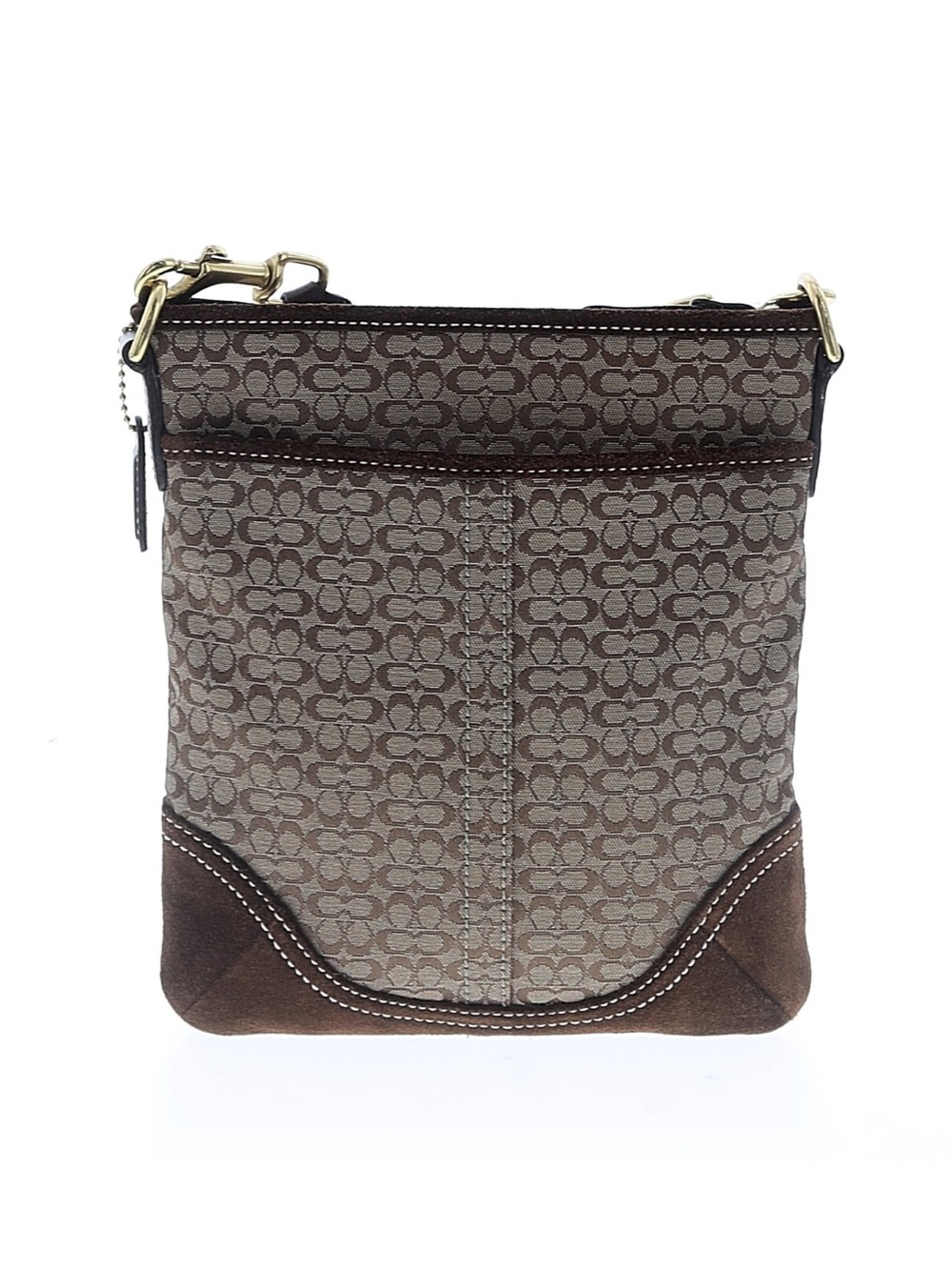 Vintage Coach Signature Brown Khaki Suede Trim Swingpack Crossbody Bag